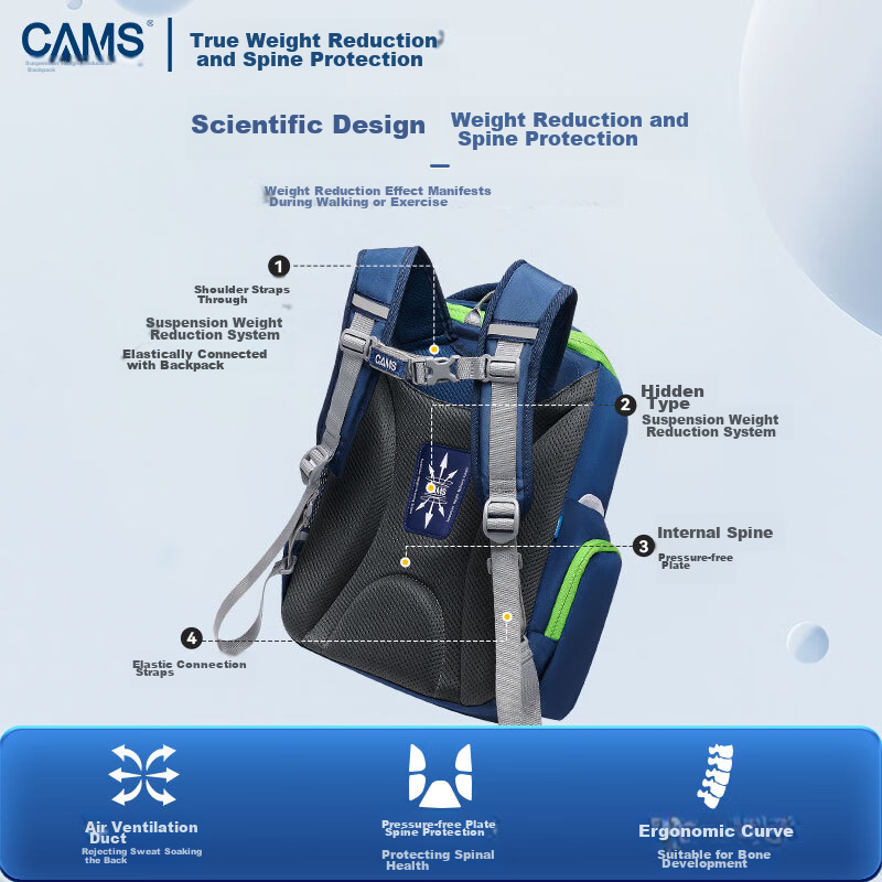 CAMS Suspended Weight Reduction Backpack for Grades 1-4 Elementary School Studen...