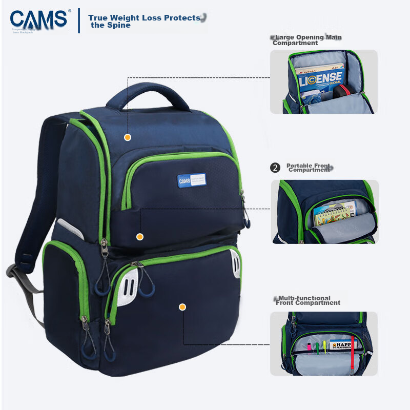 CAMS Suspended Weight Reduction Backpack for Grades 1-4 Elementary School Studen...