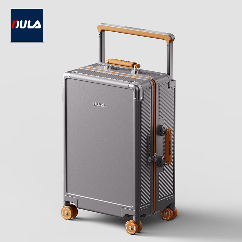 DULA Multi-Function USB Large Capacity Travel Password Suitcase Grey Brown 26-in...