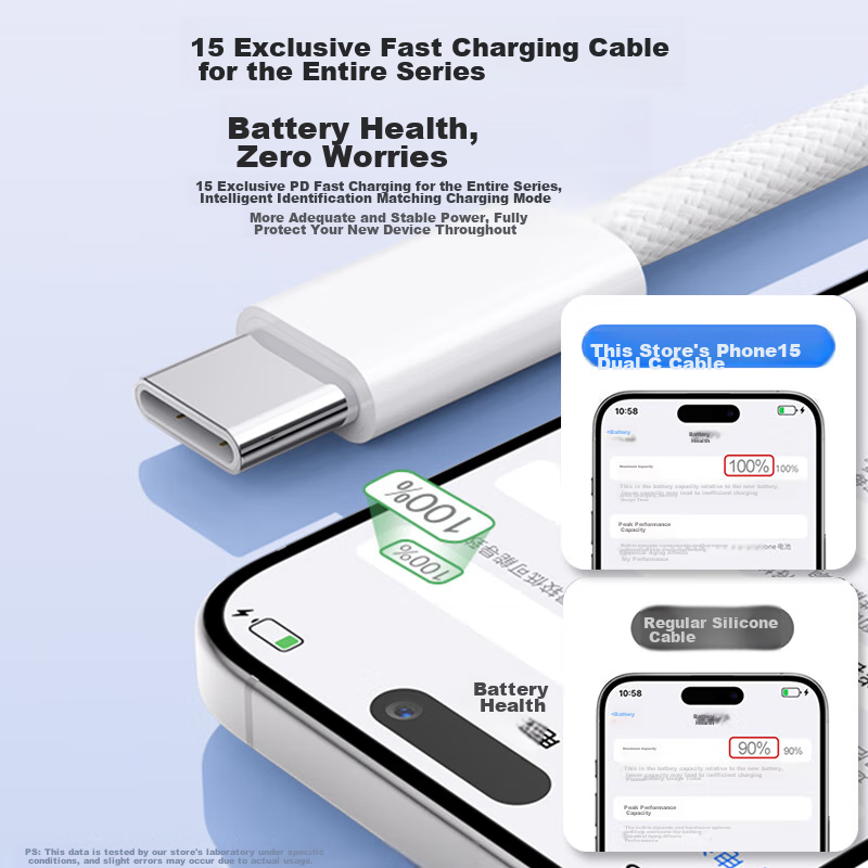 BZBC Dual-Head Type-C Fast Charging Data Cable, Apple 15 Specific, PD60W Fast Ch...