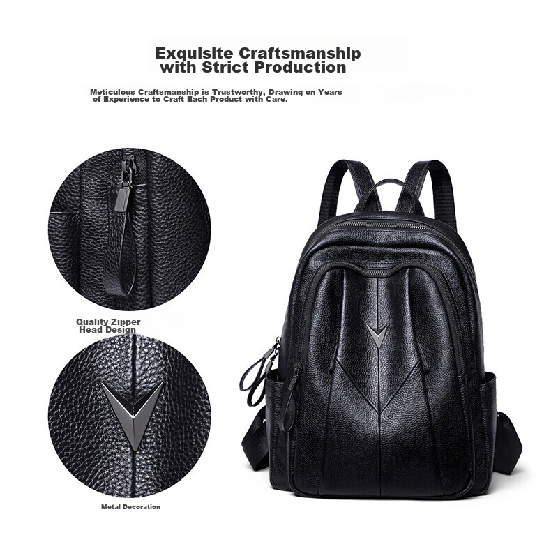 Viney Leather Backpack for Women, Large Capacity Travel Bag, Student Schoolbag,...