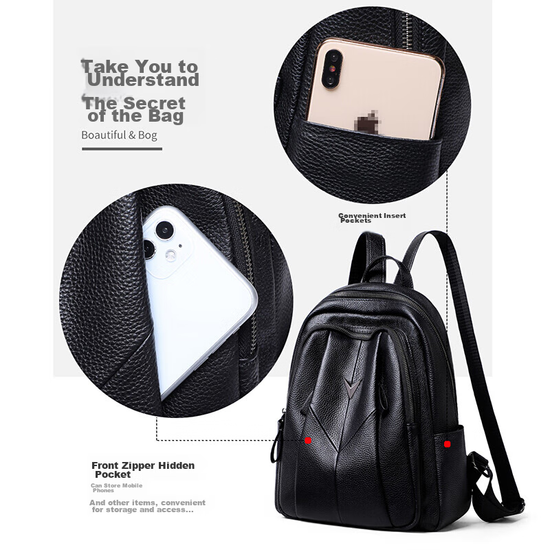 Viney Leather Backpack for Women, Large Capacity Travel Bag, Student Schoolbag,...