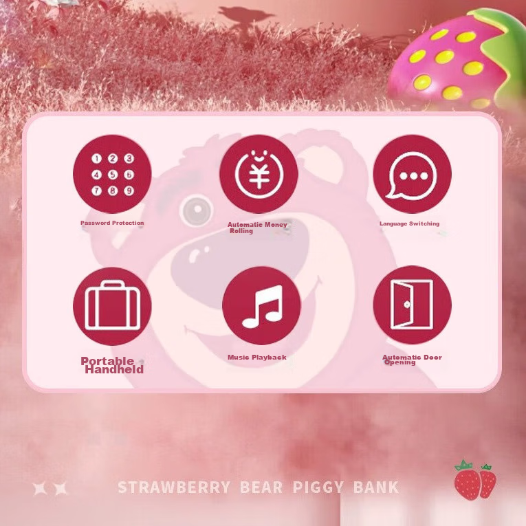 Disney Strawberry Bear Piggy Bank with Smart Password Lock, Automatic Dispenser,...