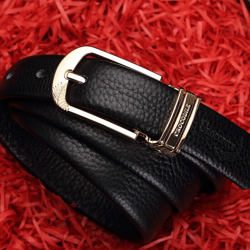 Crocodile T-Shirt Double-Sided Top-Grain Leather Women's Belt, Casual Pin Buckle...