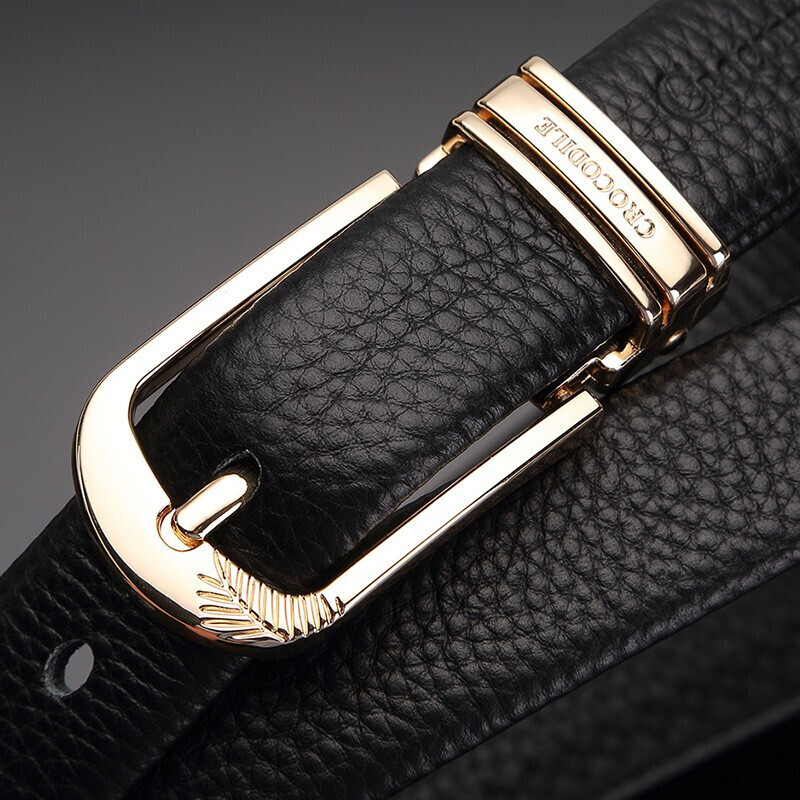 Crocodile T-Shirt Double-Sided Top-Grain Leather Women's Belt, Casual Pin Buckle...