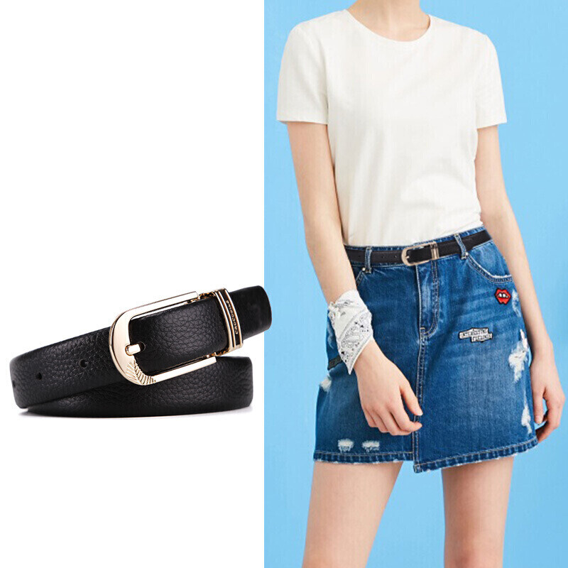 Crocodile T-Shirt Double-Sided Top-Grain Leather Women's Belt, Casual Pin Buckle...