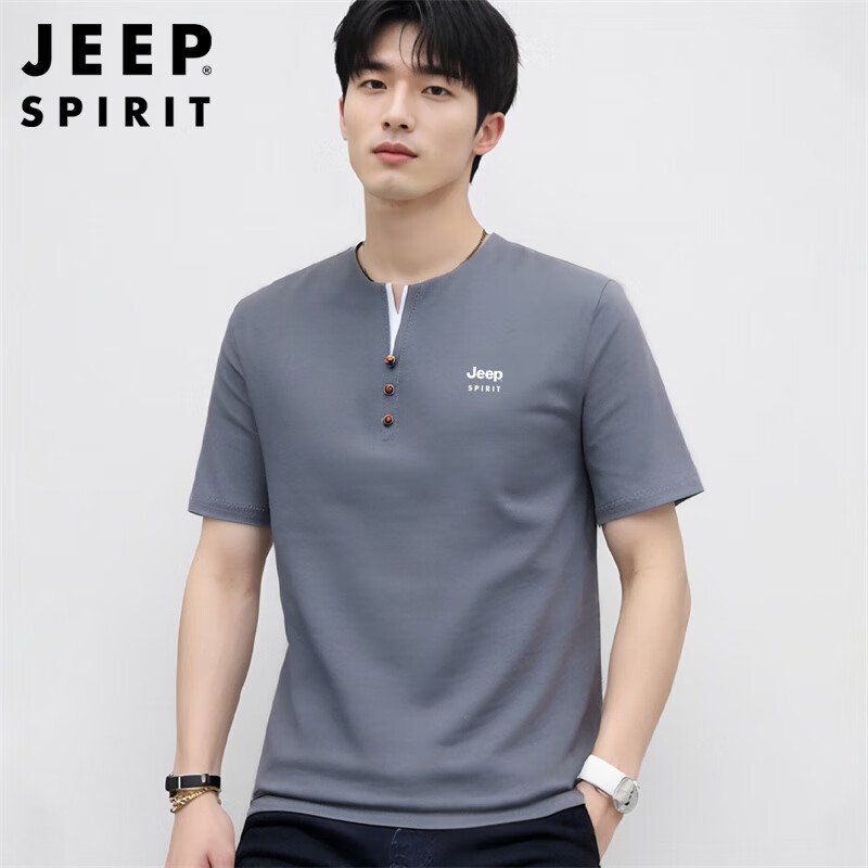 JEEP SPIRIT Men's T-Shirt, Summer Short-Sleeve, V-Neck, Solid Color, Breathable...