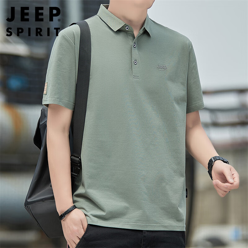 JEEP SPIRIT Men's Short Sleeve T-shirt Summer Business Casual Polo Neck Embroide...