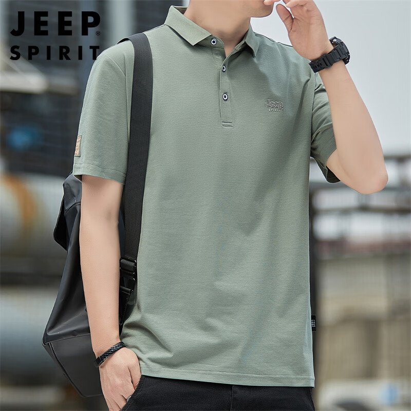 JEEP SPIRIT Men's Short Sleeve T-shirt Summer Business Casual Polo Neck Embroide...