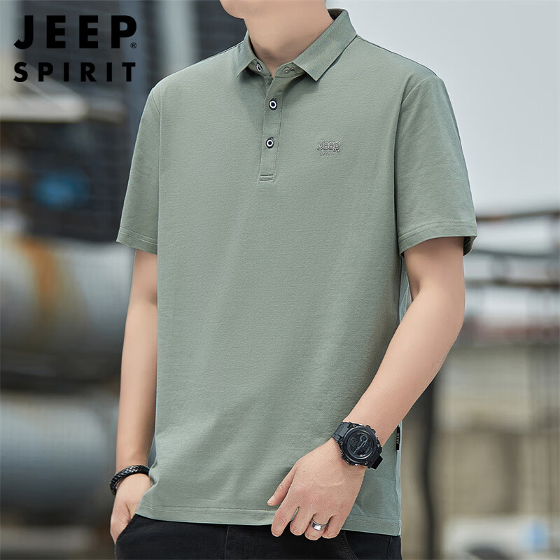 JEEP SPIRIT Men's Short Sleeve T-shirt Summer Business Casual Polo Neck Embroide...