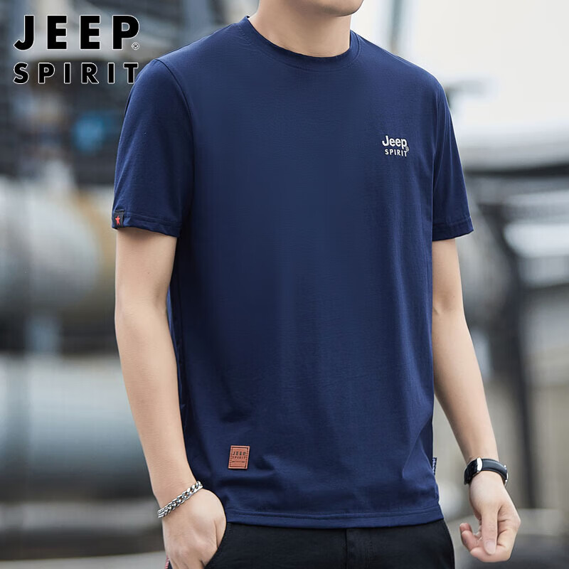 JEEP SPIRIT Men's Short-Sleeve Round Neck T-Shirt, Summer Undershirt, Business C...