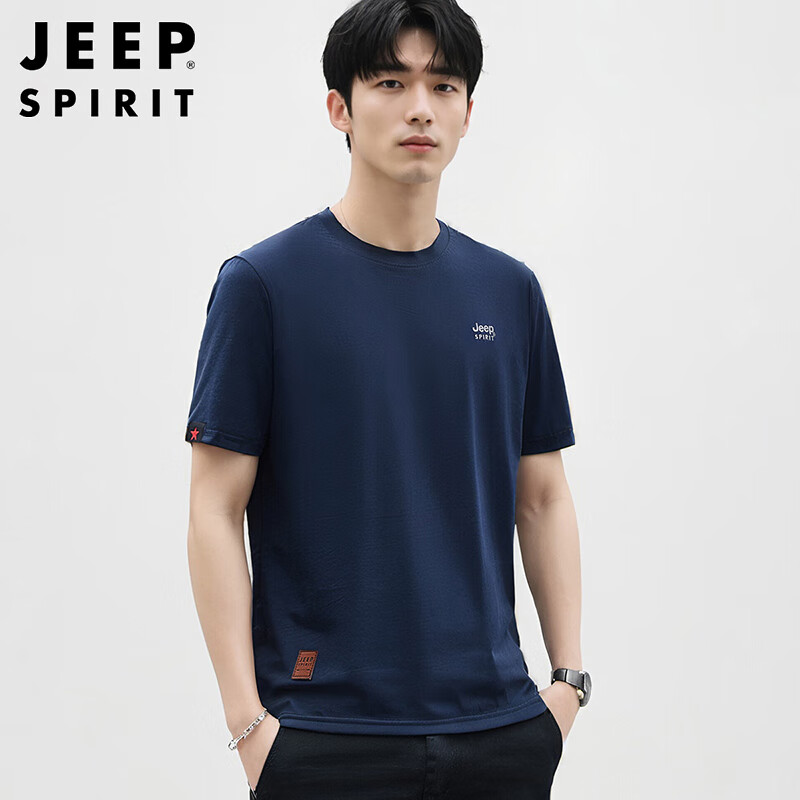 JEEP SPIRIT Men's Short-Sleeve Round Neck T-Shirt, Summer Undershirt, Business C...