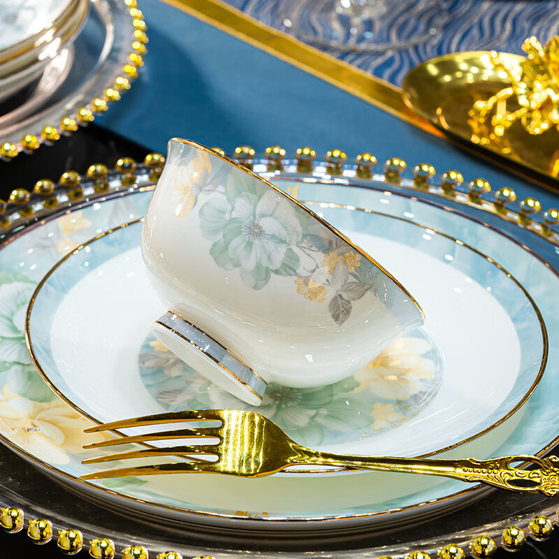 Porcelain Gift Set, Chinese-Style Tableware, Complete High-Quality Bowl And Plat...