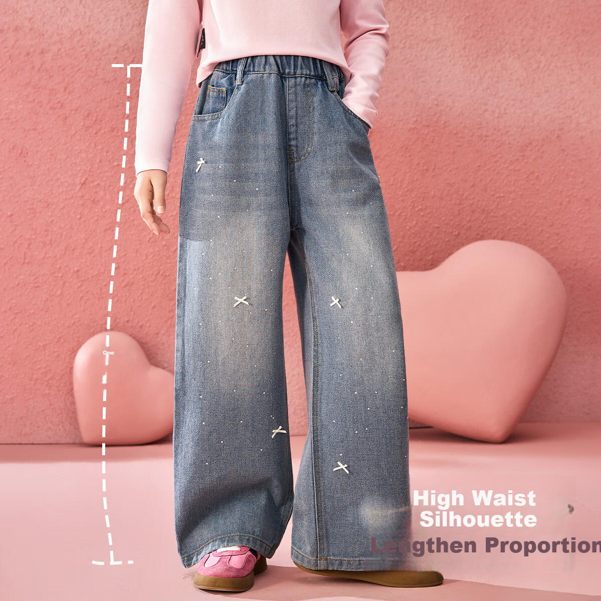 ASK JUNIOR Butterfly Bow Rhinestone Children's Pants, Girls' 2025 Autumn Wide-Le...