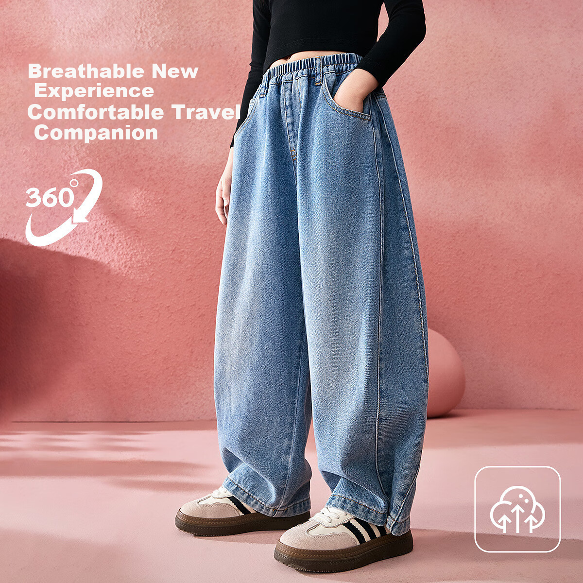 ASK JUNIOR Children's Washed Straight-Leg Jeans, 2025 Spring Girls' Retro Sports...