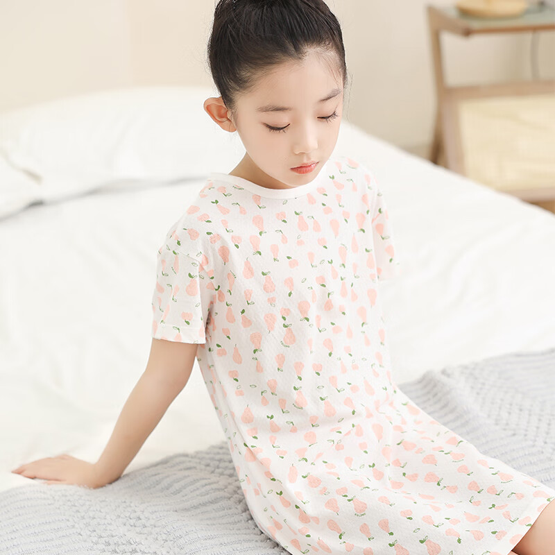 Hongdou Girls' Cotton Nightgown, Thin Spring And Summer Sleepwear, Children's Sh...
