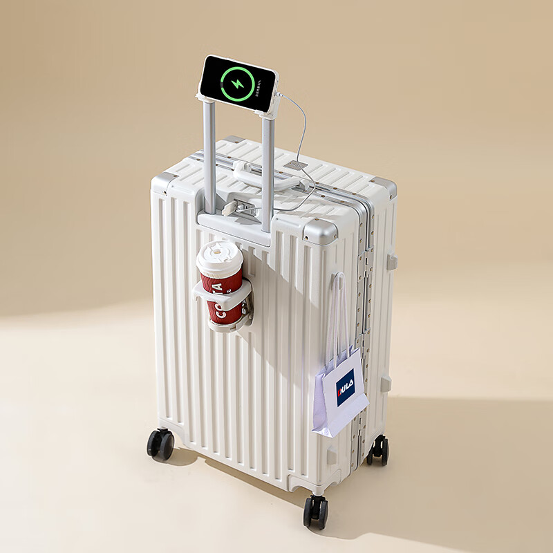 DULA Aluminum Frame Suitcase, High-End Trolley Case with Cup Holder, USB Chargin...