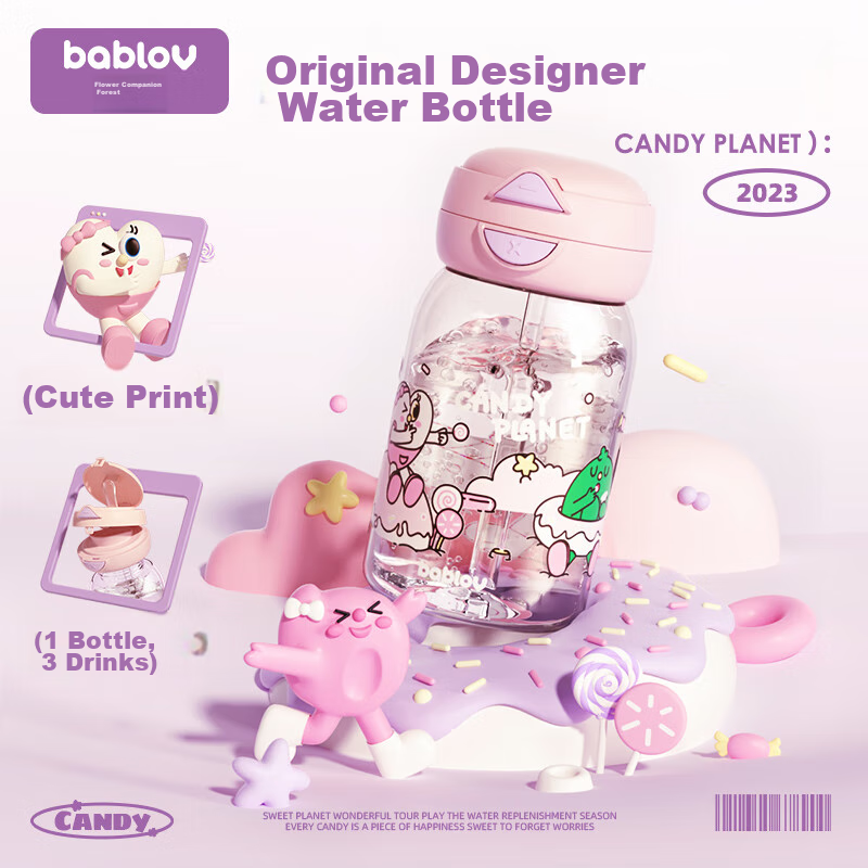 BABLOV Children's Water Bottle with Straw, Large Capacity Sports Water Bottle fo...