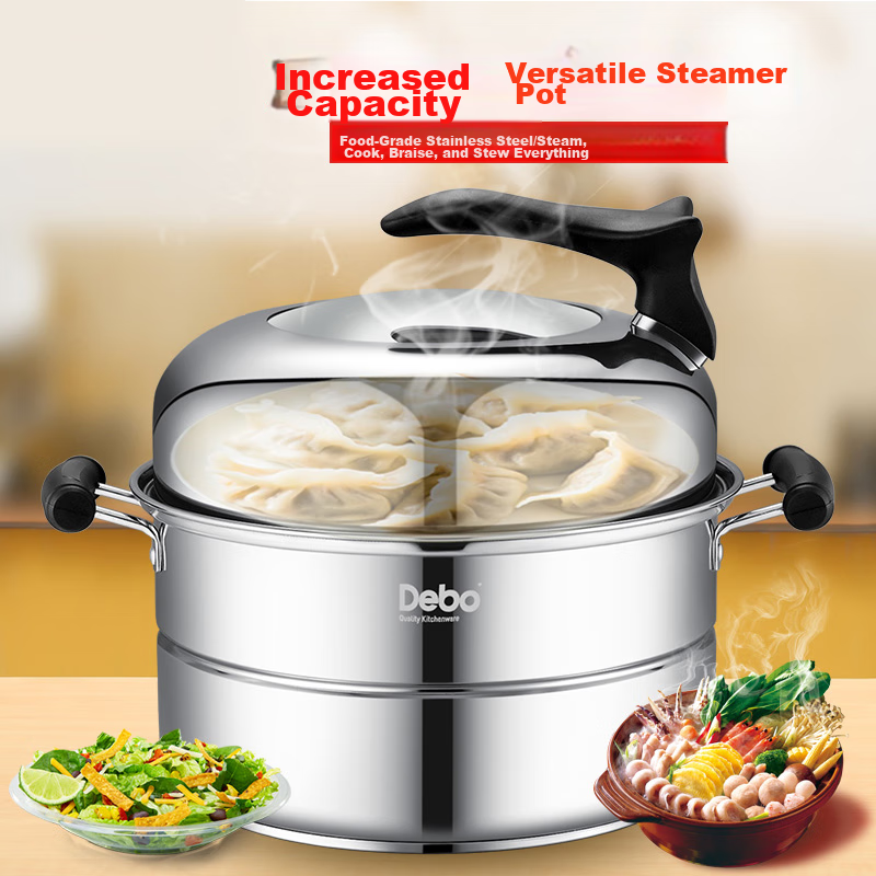 Debo 28cm Stainless Steel Three-Layer Steamer Pot, Compatible with Gas And Induc...