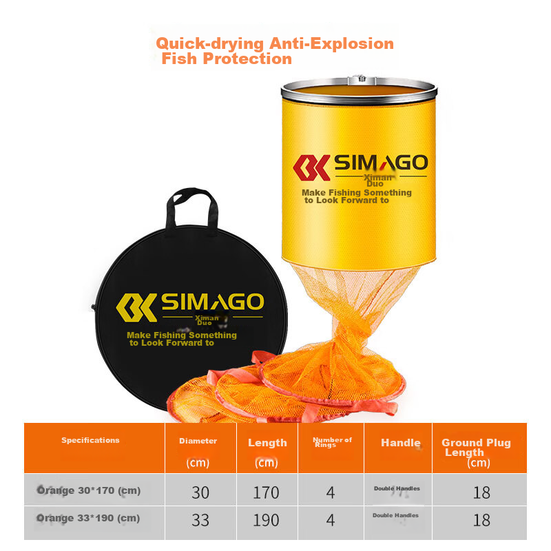 Simago Fish Net Bag, Thickened Anti-Snag Quick-Drying Fishing Net Bag, Fish Prot...