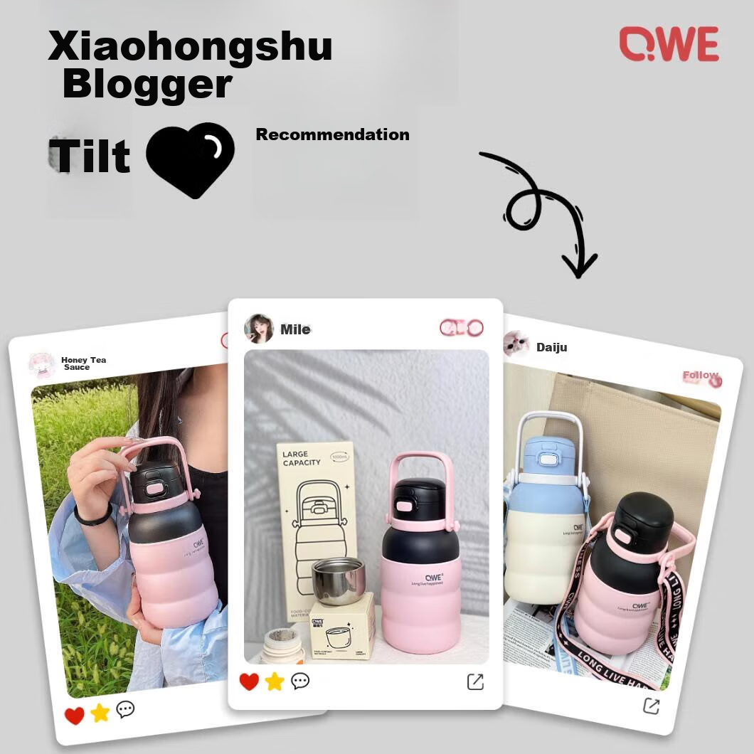 QWE Large Capacity Insulated Tumbler, 1000ml, Energetic Pink, Dual-Drinking Port...