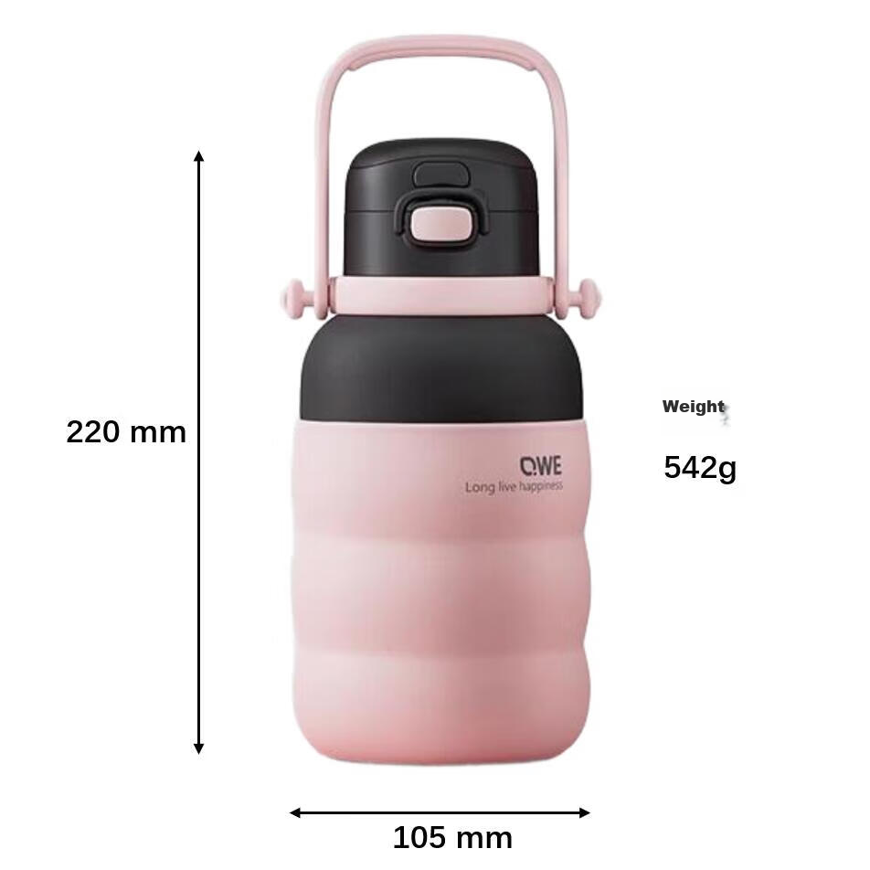 QWE Large Capacity Insulated Tumbler, 1000ml, Energetic Pink, Dual-Drinking Port...