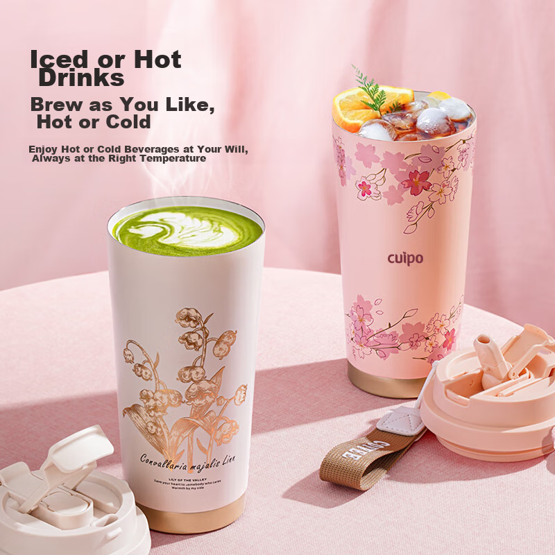 Cuipo Insulated Coffee Cup Ceramic Coated Portable Large Capacity Double Drinkin...