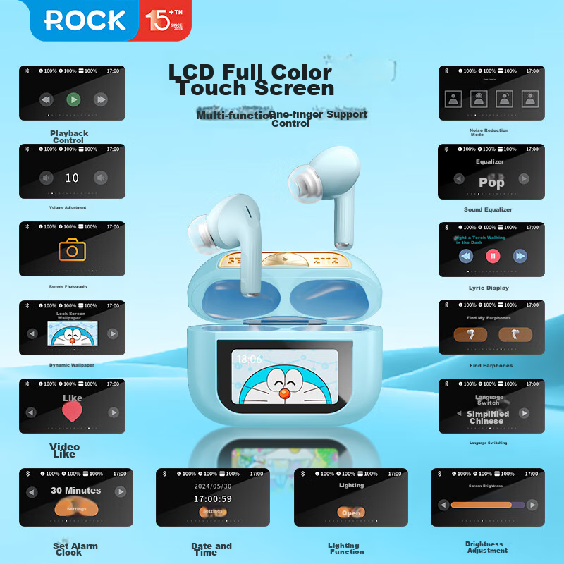 ROCK Doraemon Touchscreen Bluetooth Earphones, In-Ear Soft Tips, Active Noise Ca...