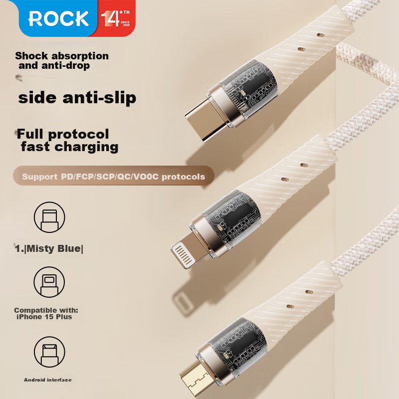 ROCK Apple 16/15 Charging Cable, Three-In Data Cable, One-To Type-C, Full Compli...