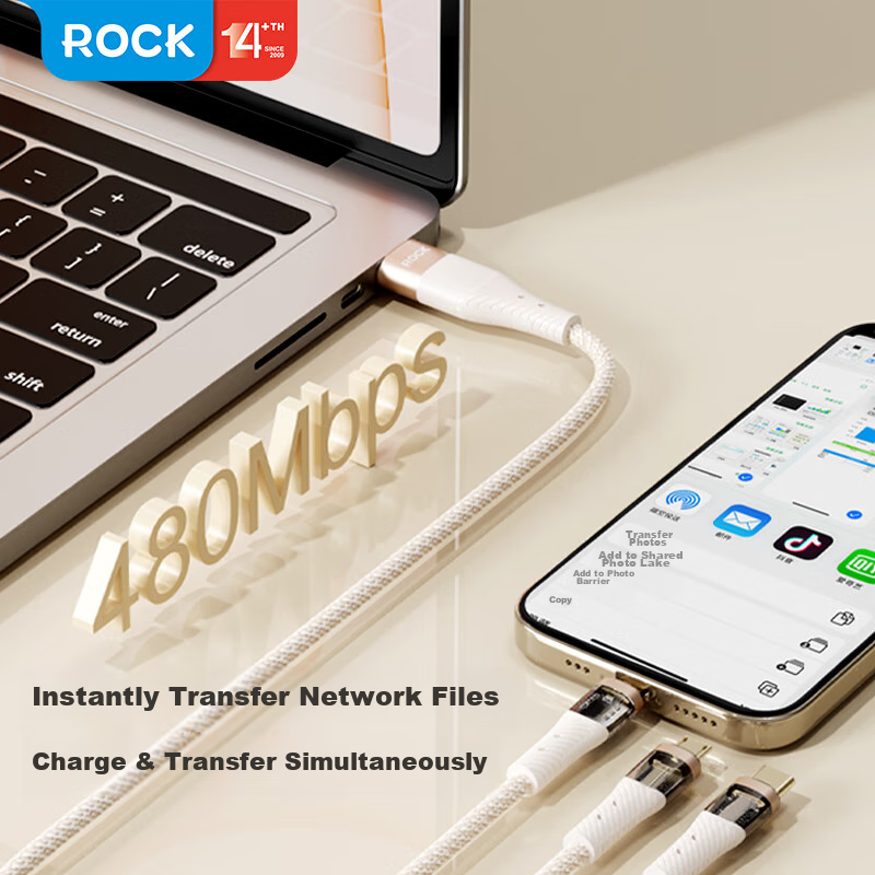 ROCK Apple 16/15 Charging Cable, Three-In Data Cable, One-To Type-C, Full Compli...