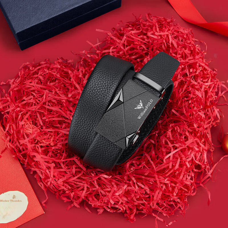 WILLIAMPOLO Men's Leather Belt with Automatic Buckle, Casual Waistband, Top-Grai...