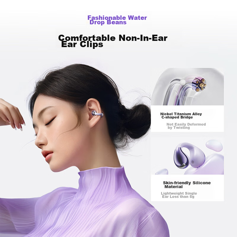 QCY C30 Ear Clip Headphones, Non-In Open-Style Wireless Bluetooth Earphones, Com...