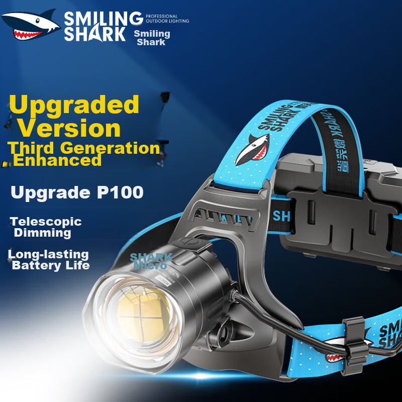 SMILING SHARK 808 P100 Headlamp, High Brightness, Outdoor Night Fishing, Fishing...