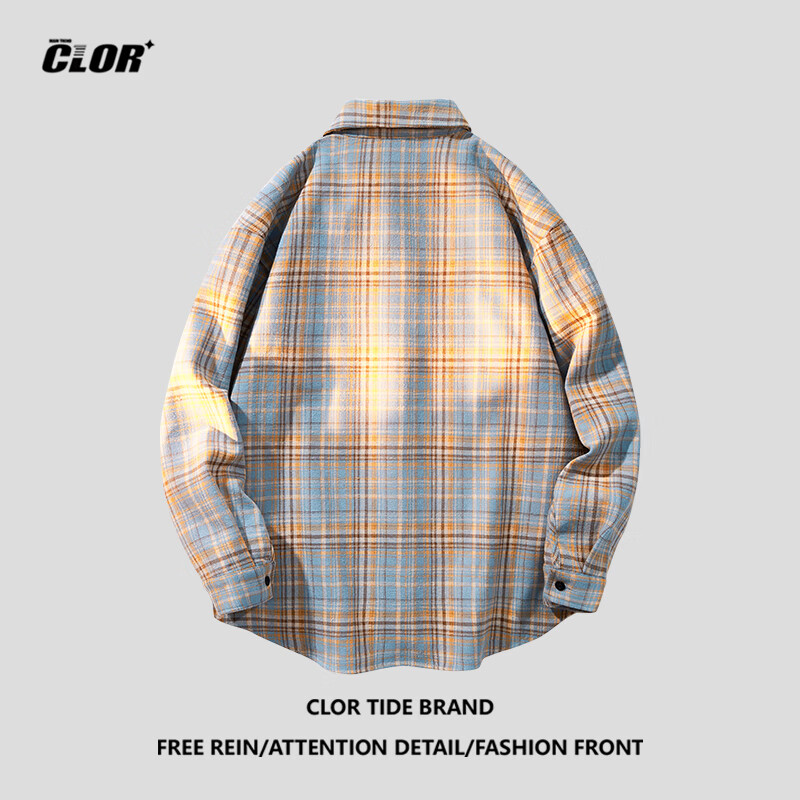 CLOR Plaid Long-Sleeve Shirt for Men, Spring And Autumn Trendy Ins Loose Casual...