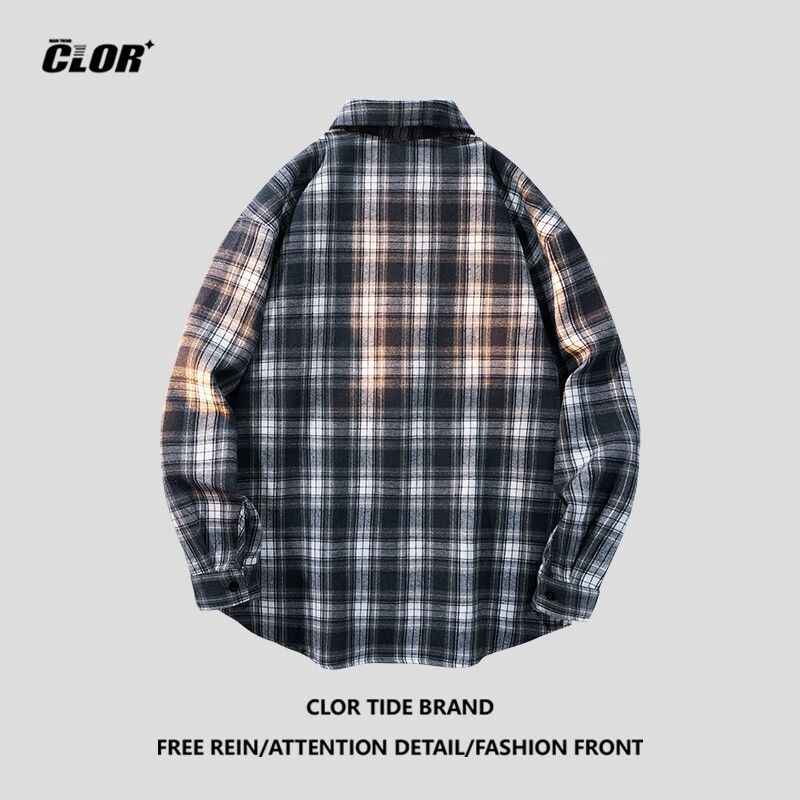 CLOR Plaid Long-Sleeve Shirt for Men, Spring And Autumn Trendy Ins Loose Casual...