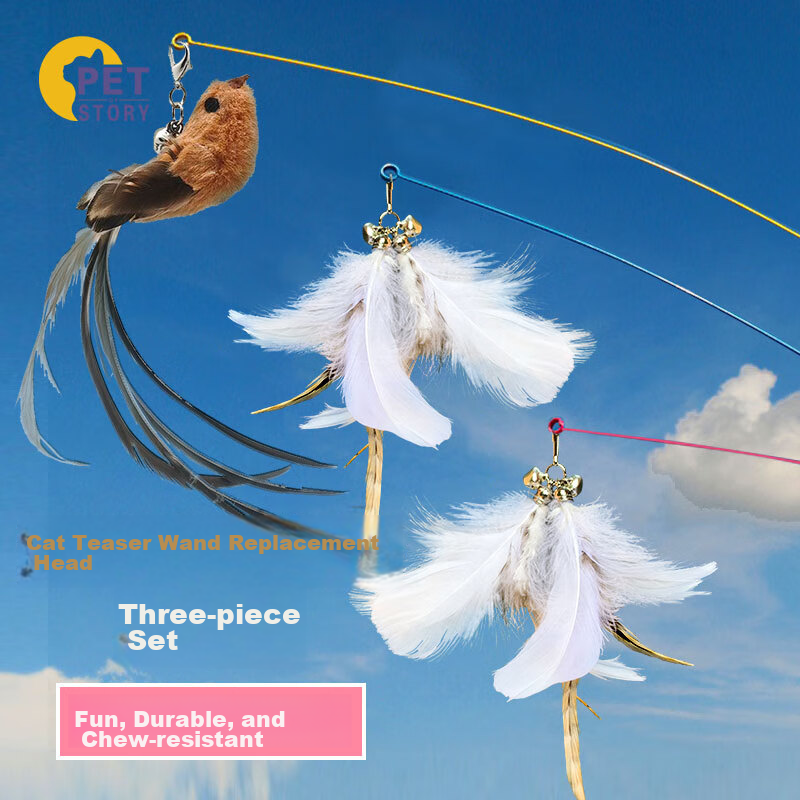 Petofstory Cat Toy Suction Cup Teaser Wand Handheld Teaser Wand with Three Repla...