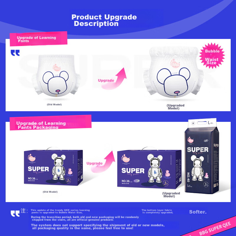 BBG Trendy Collaboration QEE Pull-Up Diapers, 3XL Size, 34 Pieces (For 17kg And...