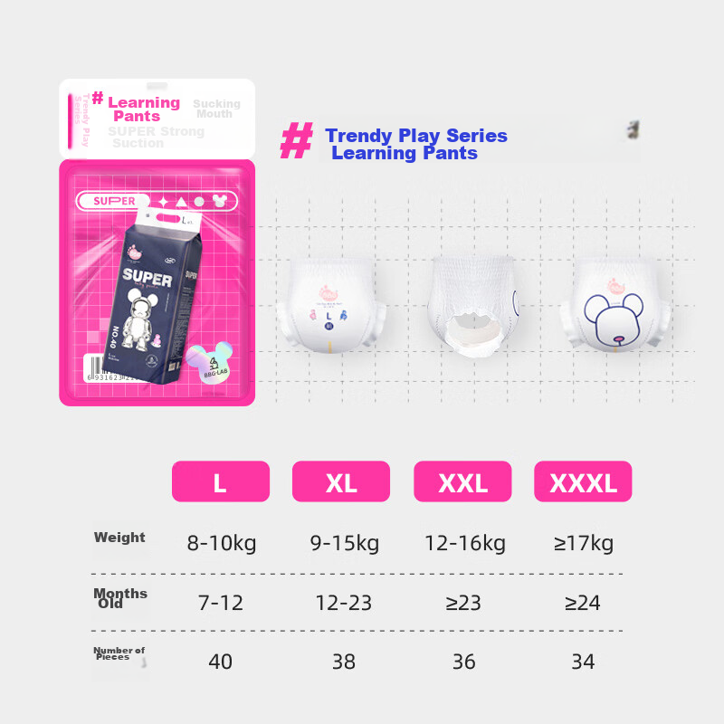 BBG Trendy Collaboration QEE Pull-Up Diapers, 3XL Size, 34 Pieces (For 17kg And...