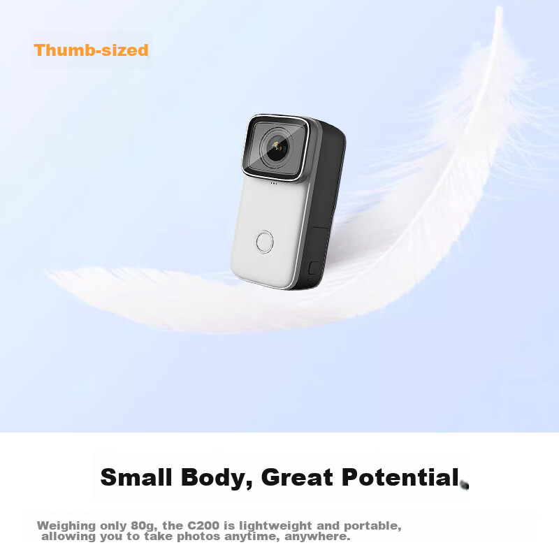 SJCAM C200 Action Camera, 360 Motorcycle Dash Cam, Thumb-Sized Camera, Head-Moun...