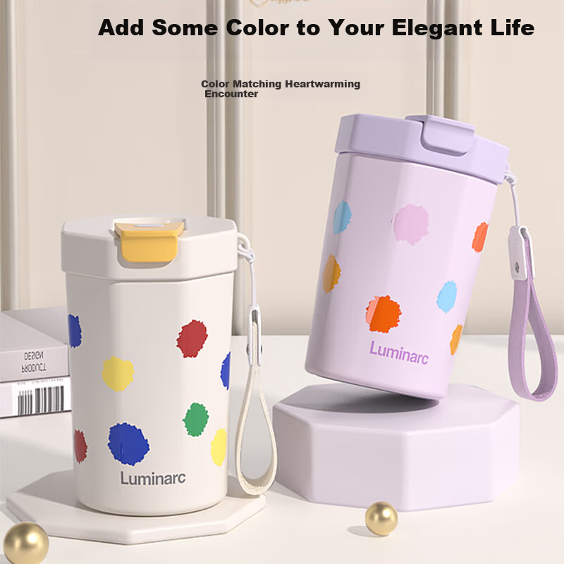 LUMINARC Insulated Mug, Dual-Use Coffee Cup, 316 Stainless Steel Straw, Large Ca...