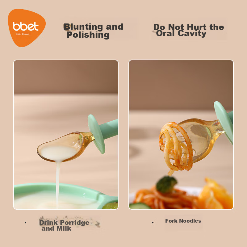 BBET Baby Silicone Short-Handled Spoon And Fork, PPSU Baby Food Spoon, Children'...
