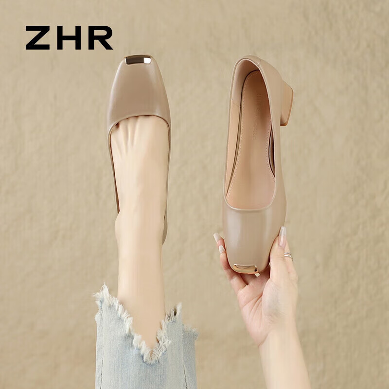 ZHR Women's Single Shoes Light and Versatile Boat Shoes with Thick Heels EH59 Ap...