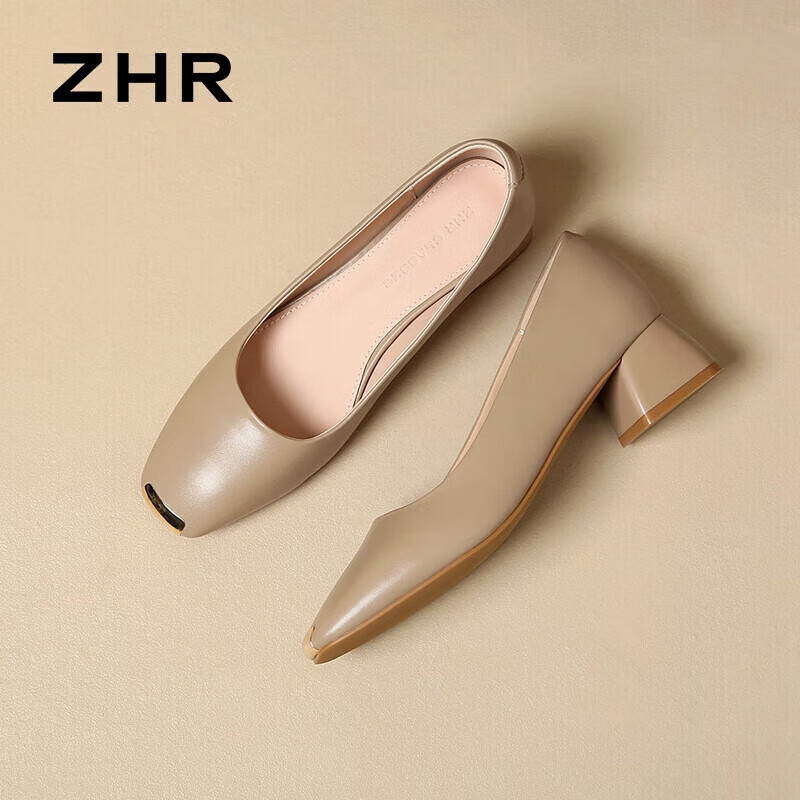 ZHR Women's Single Shoes Light and Versatile Boat Shoes with Thick Heels EH59 Ap...