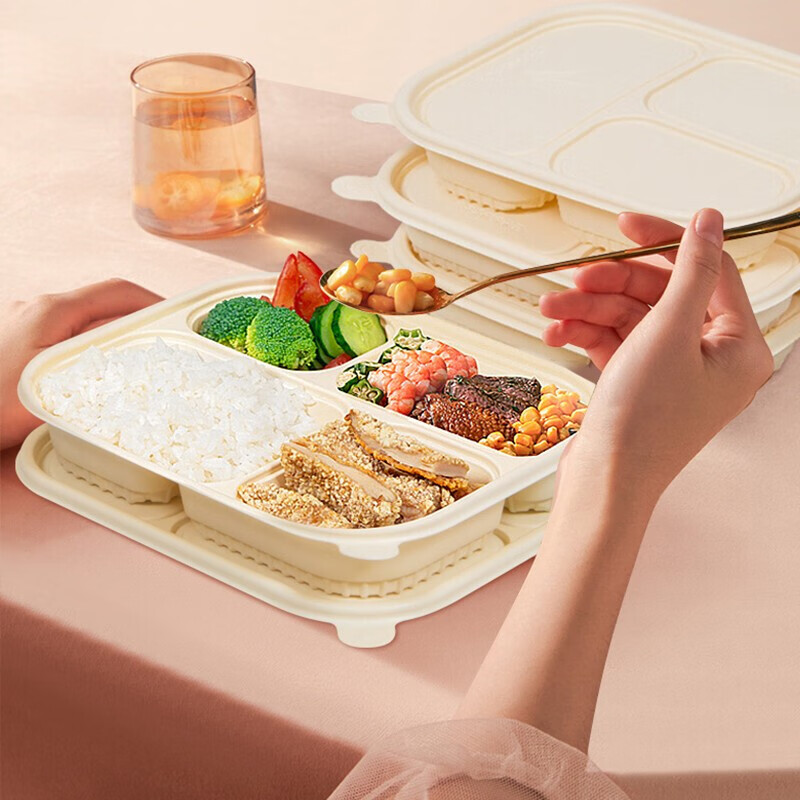 SHUANG YU Disposable Food Containers, 50 Sets * 1000ml, Corn Starch Biodegradabl...