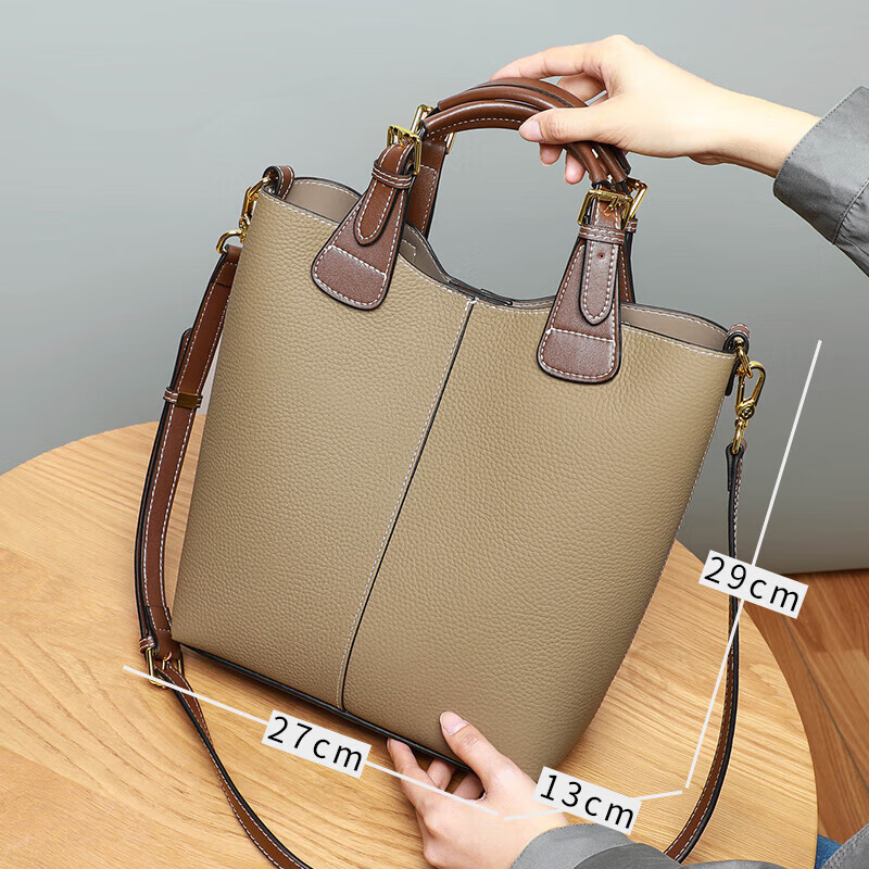 Viney Leather Handbag for Women, Large Capacity Bucket Bag, Light Luxury Tote Cr...