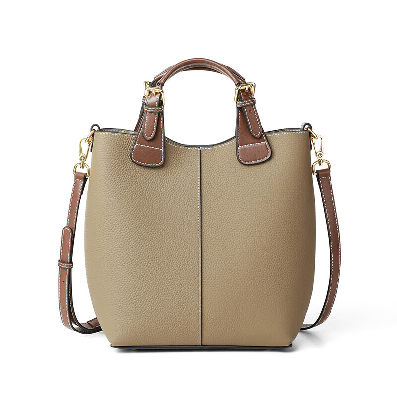 Viney Leather Handbag for Women, Large Capacity Bucket Bag, Light Luxury Tote Cr...