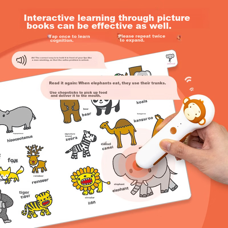 PIYO PEN Little Monkey Pipi Reading Pen, Bilingual Cognitive Encyclopedia Readin...