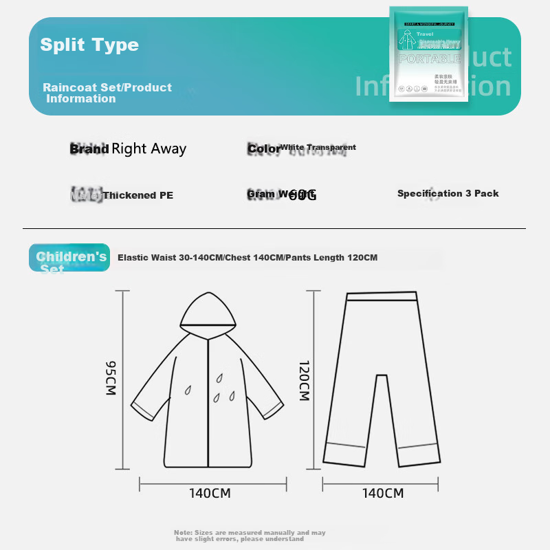 Disposable Raincoat and Rain Pants Set for Children, Full Body Waterproof Pants...