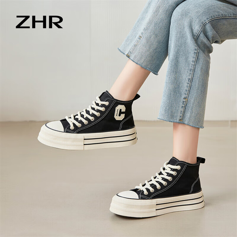 ZHR Women's Classic Thick-soled High-top Canvas Shoes Lightweight Breathable Rou...