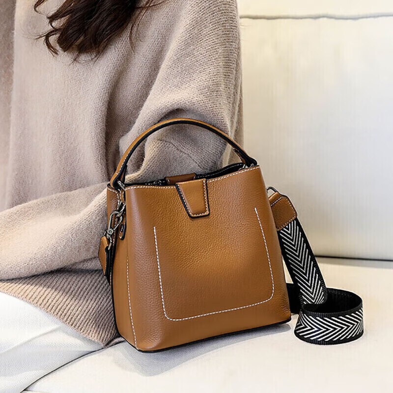 Viney Women's Handbag, Cowhide Bucket Bag, Luxury Crossbody Shoulder Tote Bag, B...